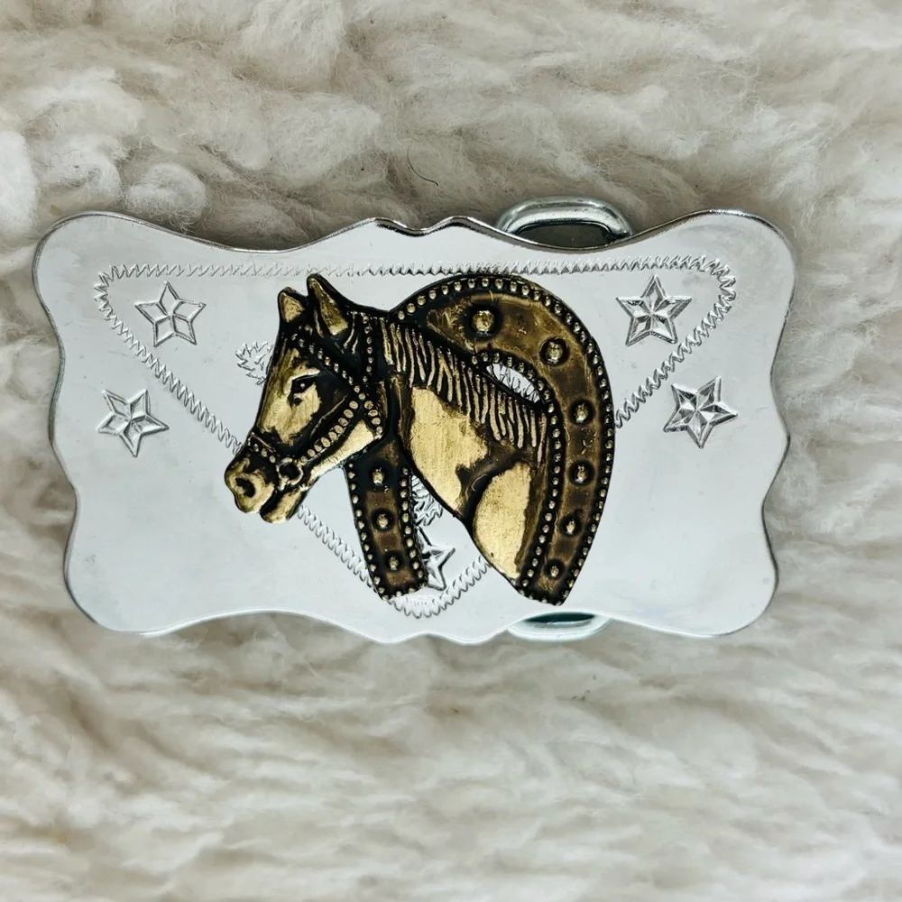 Silver and Gold Horse Belt Buckle